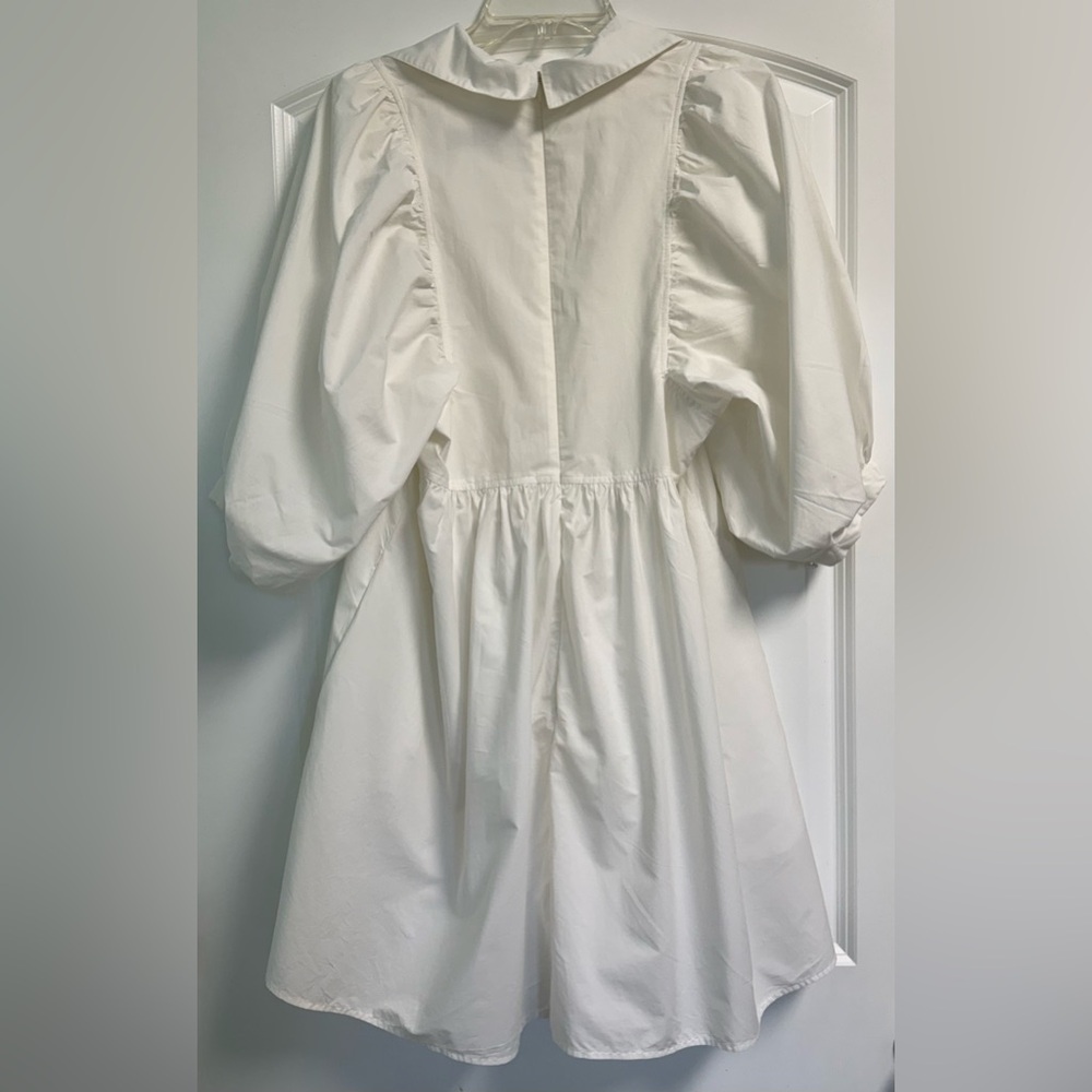 HUNTER BELL Noah Dress White V-Neck Puff Sleeve Mini Sz Small NWOT main tags - Picture 4 of 9